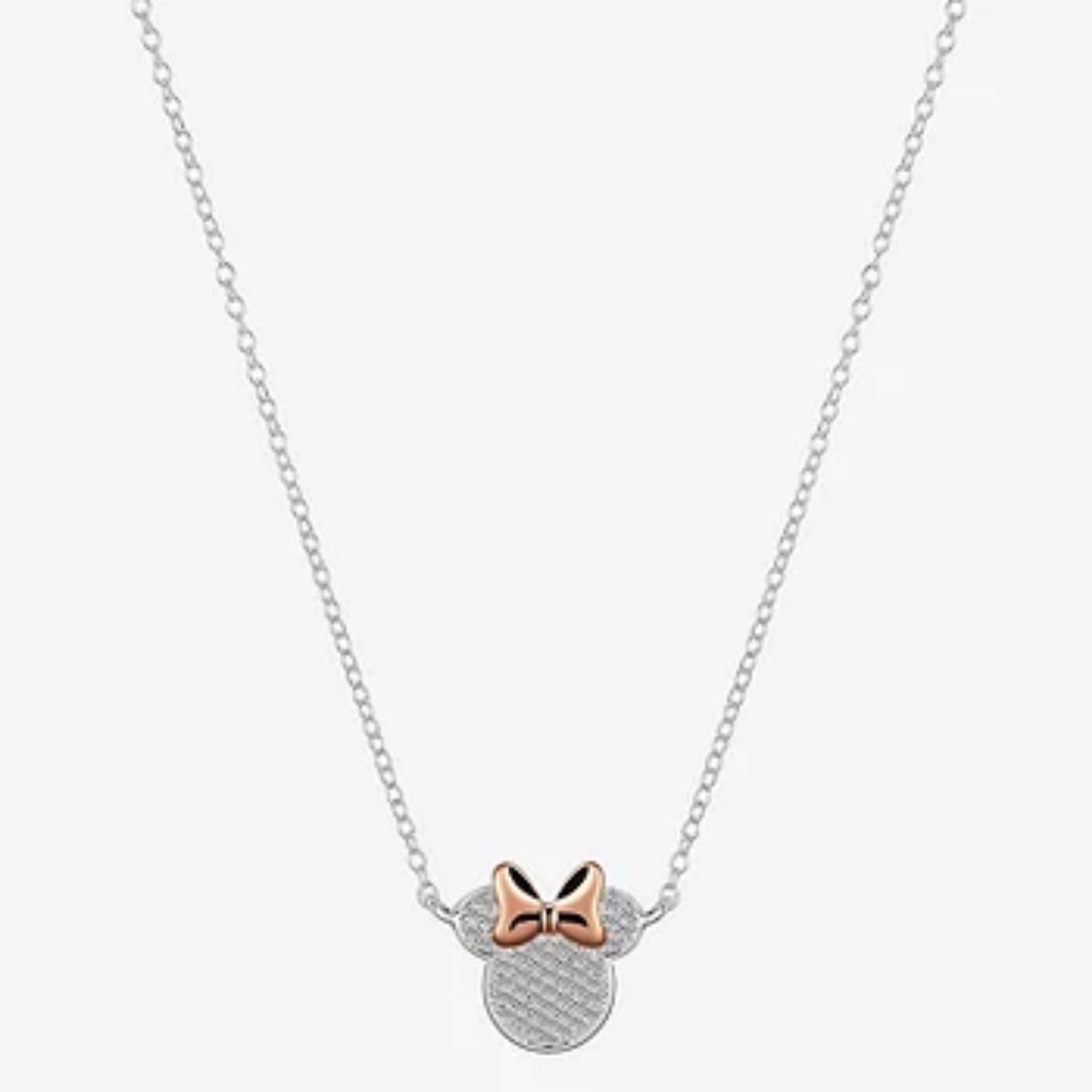 Disney Classics Pave Cubic Zirconia Pure Silver Over Brass 16 Inch Cable Minnie